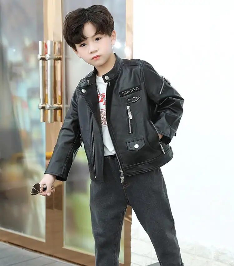 Autumn Winter Children Genuine Leather Jacket Fashion Cowhide Leather Coat  Embroidery Patch Motorcycle Biker Jacket A689 - AliExpress
