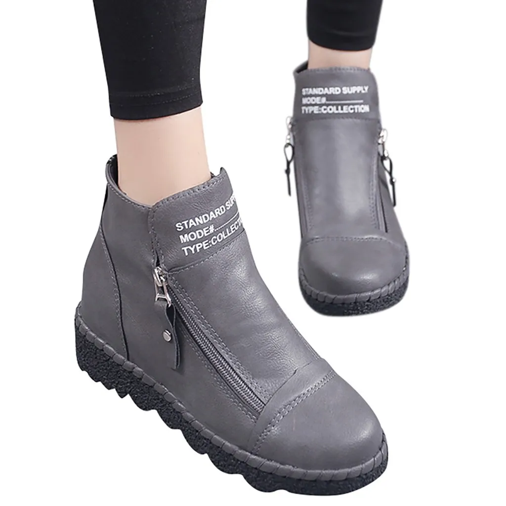

2019 Spring Autumn New Women's Ladies Fashion Ankle Zipper Increase Casual Round Toe Fashion Simplicity Short Boots Shoes