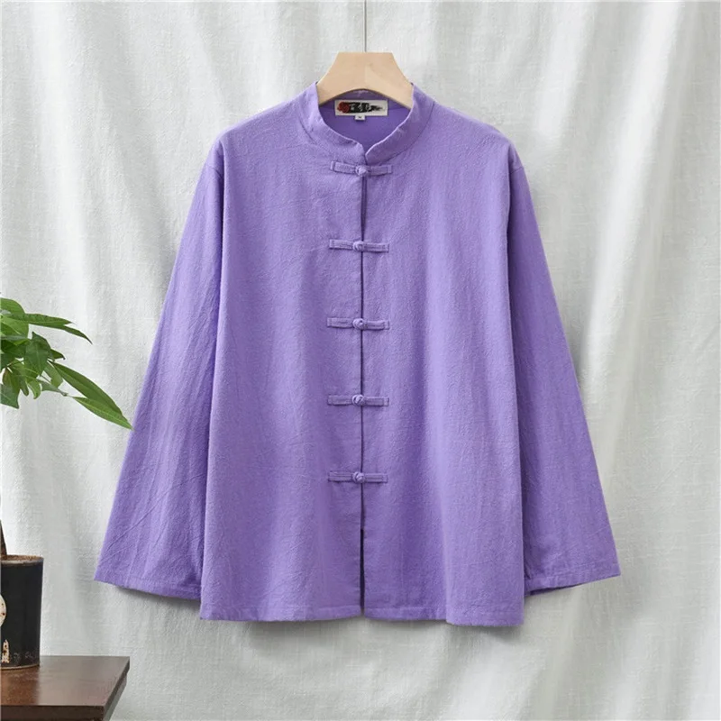 Women Long sleeve Shirt Autumn Chinese style Shirt Blouse Cotton Linen Vintage Qigong Tai Chi clothes V1997