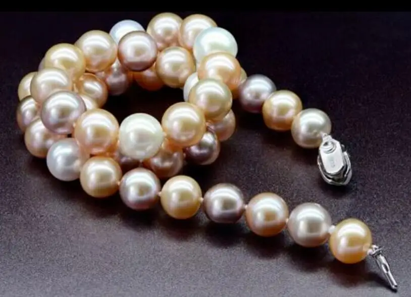 Charming 9-10 mm south sea round white gold pink purple multicolor pearl necklace 18&quot 36&quot | Украшения и аксессуары