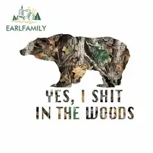 EARLFAMILY 13cm x 10cm for Bear Hunting Camouflage Anime waterproof Trunk truck Graphics RV VAN 3D DIY Fine Decal Sunscreen