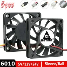 Gdstime – Mini ventilateur de refroidissement d'ordinateur, 5V 12V 24V, 2 broches 3 broches USB 60mm 60x60x10mm 6010 DC, roulement à billes/manches