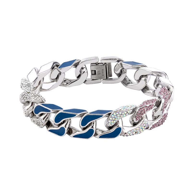 

European High Quality Light Luxury Male Jewelry Decorations Fashion Punk Bangles Stainless Steel Zircon Cuban Bracelets