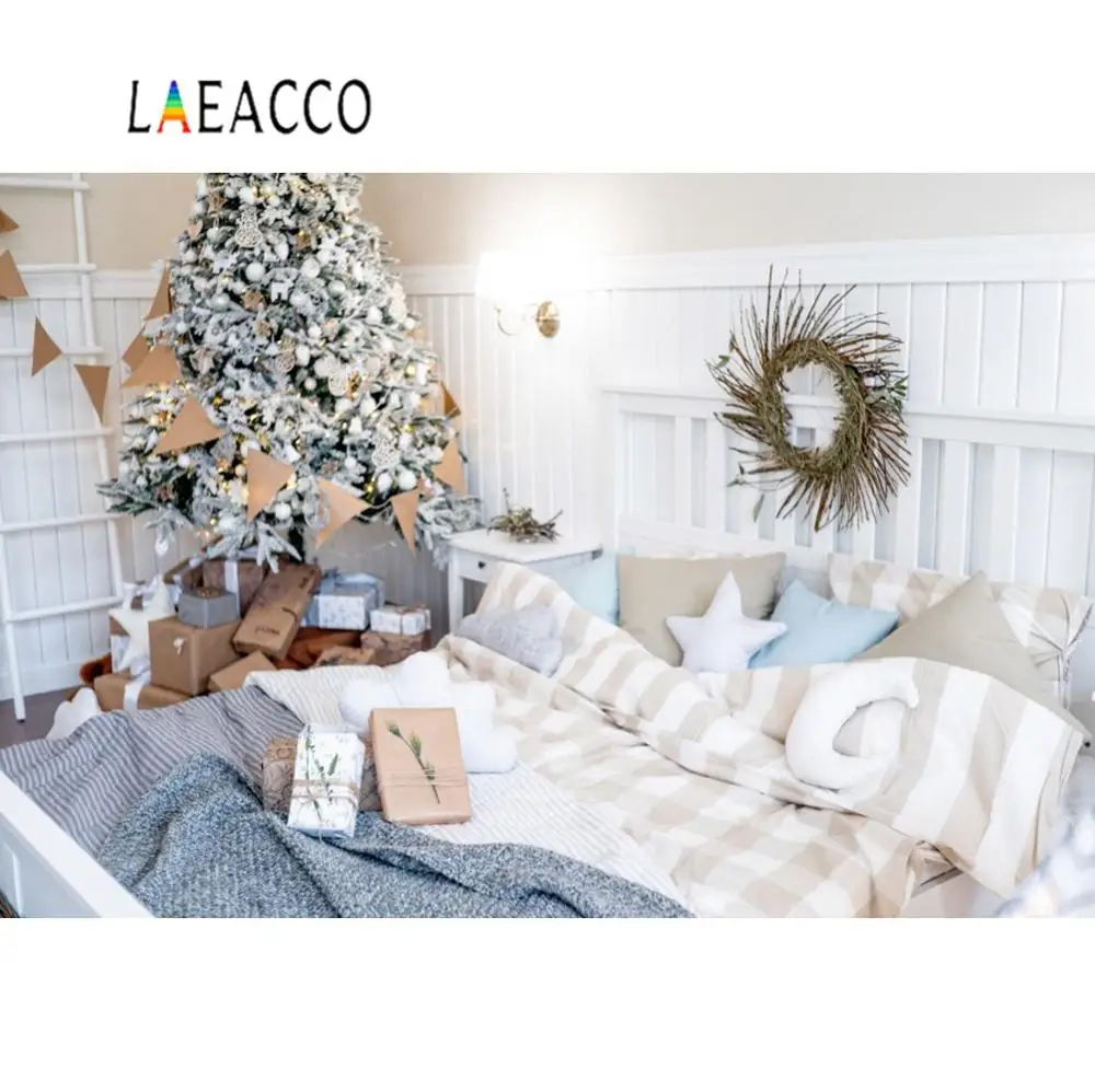 

Photo Backgrounds Gray Boudoir Christmas Tree Ladder Gift Wreath Gift Pillow Baby Party Interior Photography Backdrop Photocall