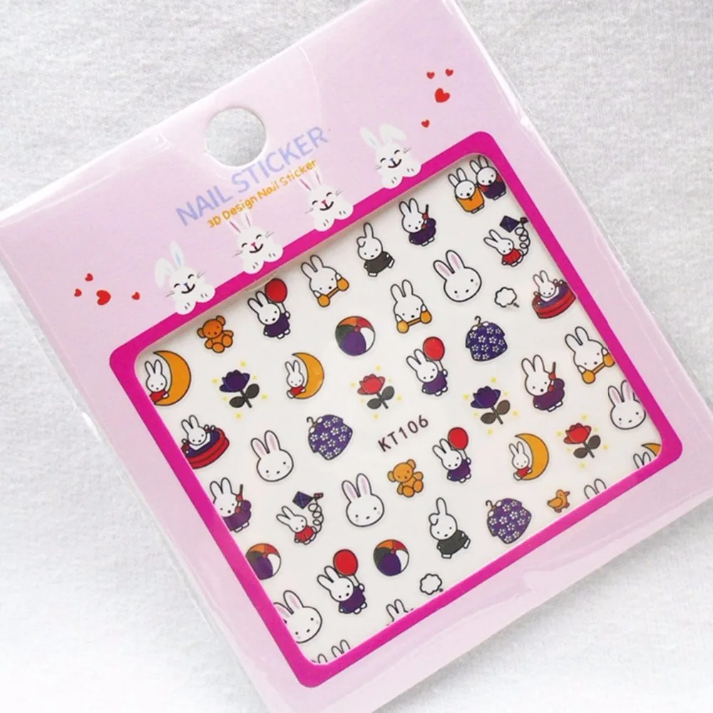 5 листов 20 видов детских наклеек для ногтей Frog Rabbit клейкие 3D наклейки дизайна
