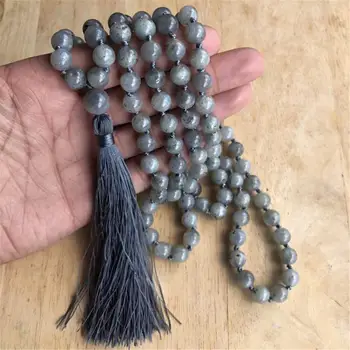 

8mm Labradorite Gemstone 108 Beads Mala Tassel Necklace Yoga Meditation Religious Japa Bless Spirituality Retro Chakra