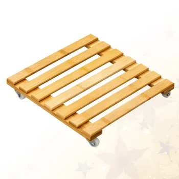 

Square Bamboo Board Platform Flower Pot Trays Removable Universal Bottom Wheel Foundation Plant Flower Pot Base for Home Shop (3