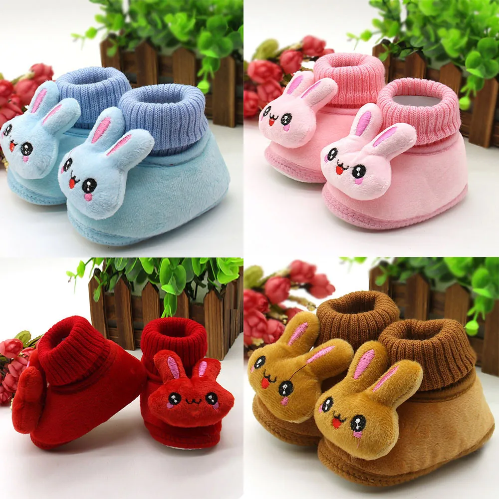 En oferta Zapatos de conejo de dibujos animados para bebé, suela para bebés, cálidos, con decoración de conejo de peluche bonito, novedad de 2021 aKwjMWzAGJn