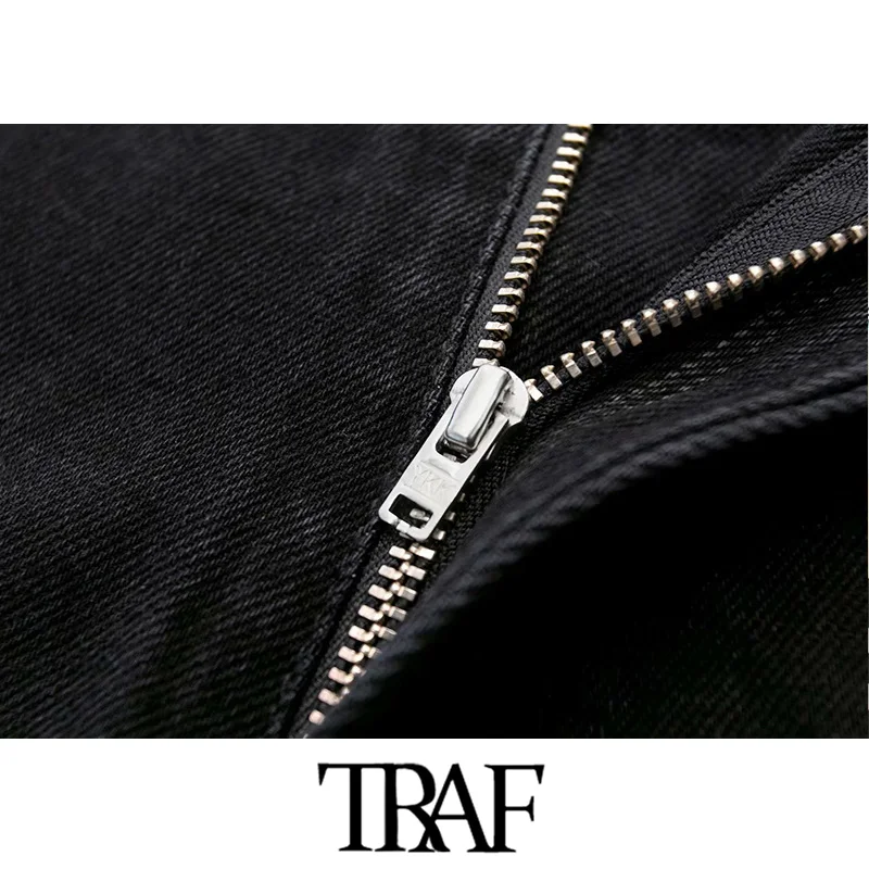 TRAF Женские винтажные Стильные Джинсовые штаны-шаровары с высокой талией, на молнии, с карманами, женские ботильоны, Pantalones Mujer
