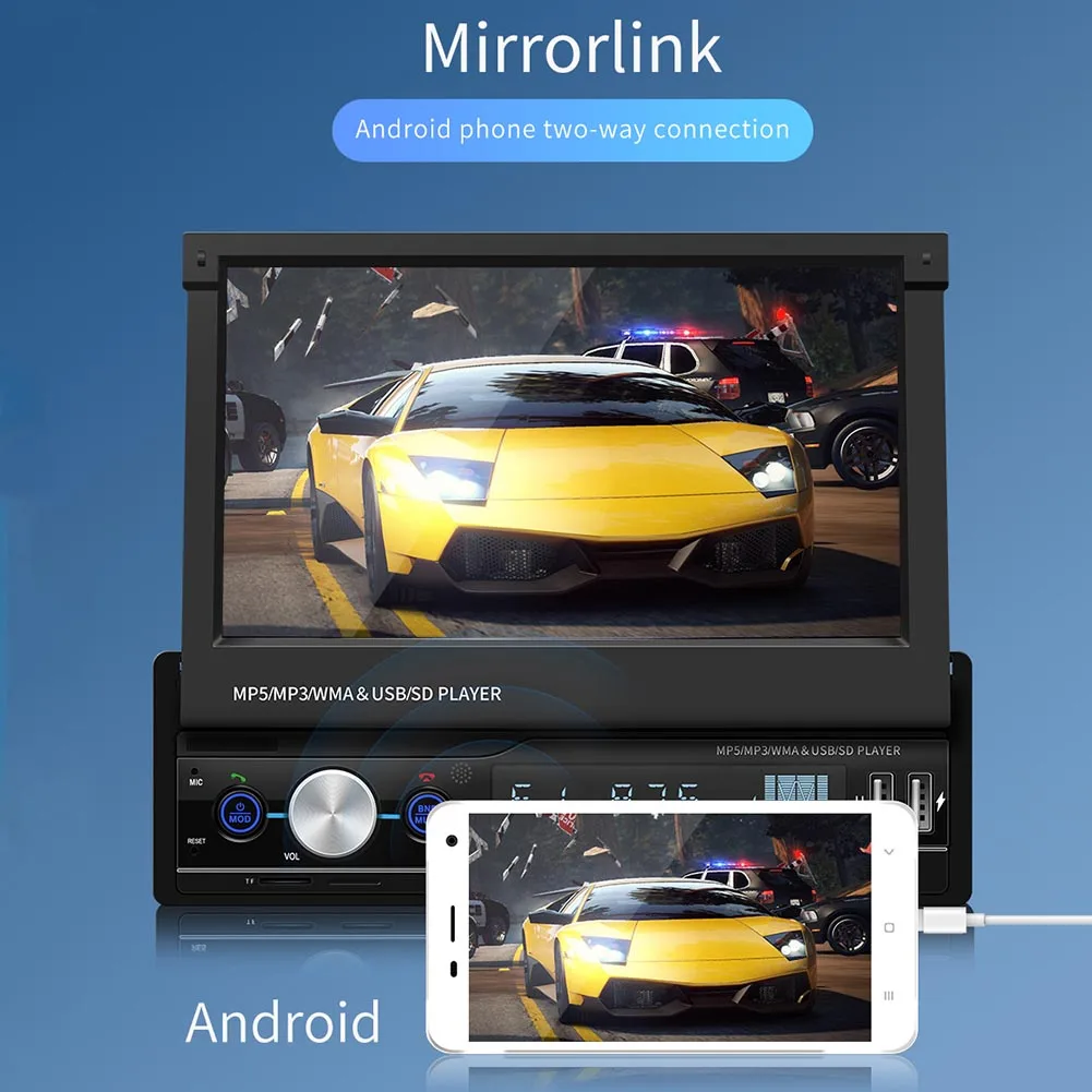 

7 Inch Remote Control Color Display HD Handsfree Bluetooth Reverse Image Foldable Screen Video Play Car MP4 Player Card Insert