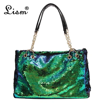 

Chain Glitter Sequins Women Bag Large Large Capacity Tote Bags for Women Pu Handbags Leather Woman Shoulder Bags