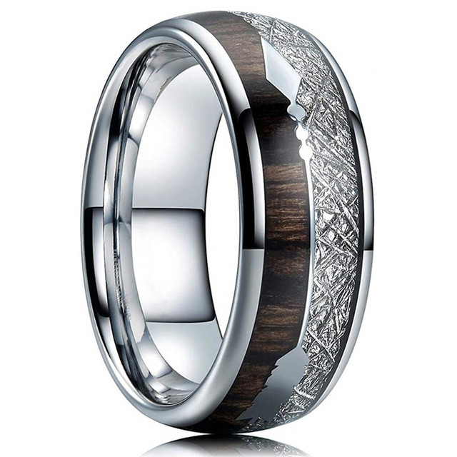 Men Thin Blue Line Black Stainless steel Ring Koa Wood And Abalone Shell Inlay Red Meteorite Ring Arrow Men Wedding Band