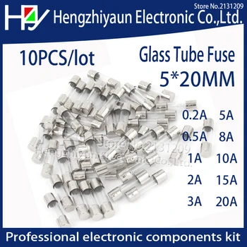 

10Pcs/lot Fast Quick Blow Glass Tube Fuse Assorted Kit Fast Blow Glass Fuses 1A 2A 3A 5A 6A 10A 12A 15A 20A/250V 5*20 mm thermo