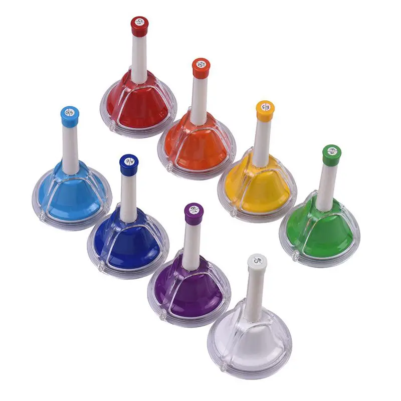 ViTOOS Colorful Diatonic Bell Metal 8 Note Handbell Hand Percussion Bells Kit Musical Toy for Kids Children for Musical Learning