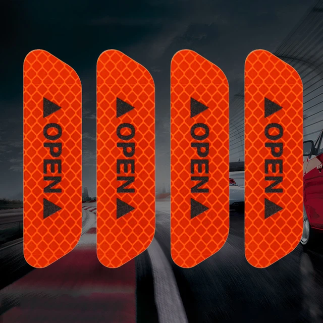 4PCS/Set Car Door Stickers Universal Tape Safety Warning Mark OPEN High Reflective Tape Auto Driving Safety Reflective Strips Red