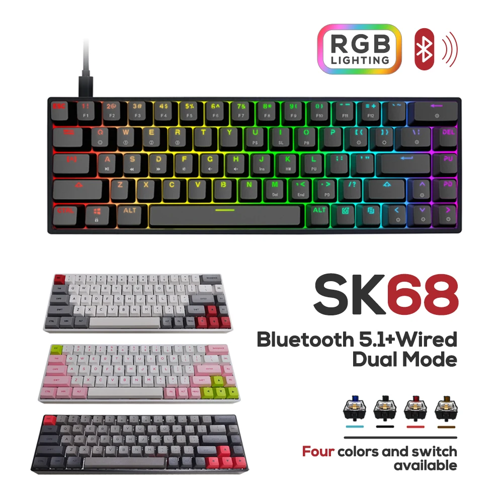 

SK68S Mechanical Keyboard Wireless Bluetooth Gateron Optical Switch RGB Backlit Gaming Waterproof Macro Programe Gamer GK61