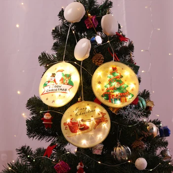 

Christmas Tree Hanging Lighting Acrylic Round Pendant Snowman Santa Claus Xmas Tree Decorative Lights for Indoor Festival Party