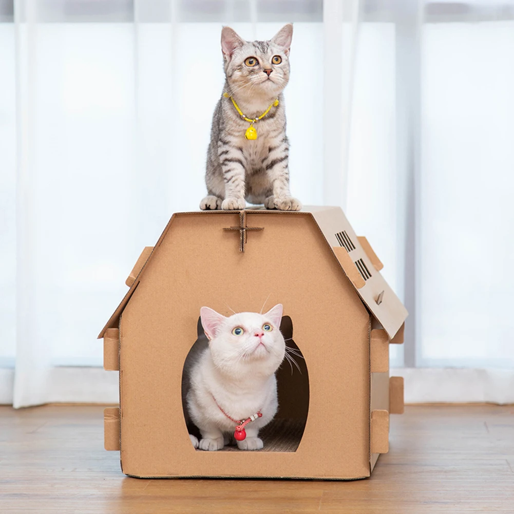 고양이 집 고양이 침대 골판지 고양이 스크래치 포스트 DIY 접이식 집 고양이 새끼 고양이 햄스터 나무 집
