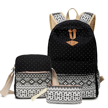 

2018 New Dot Casual Canvas Backpack 3 Pcs/set Women School Backpacks Schoolbag For Teenager Girls Student Book Bag Boys Satchel