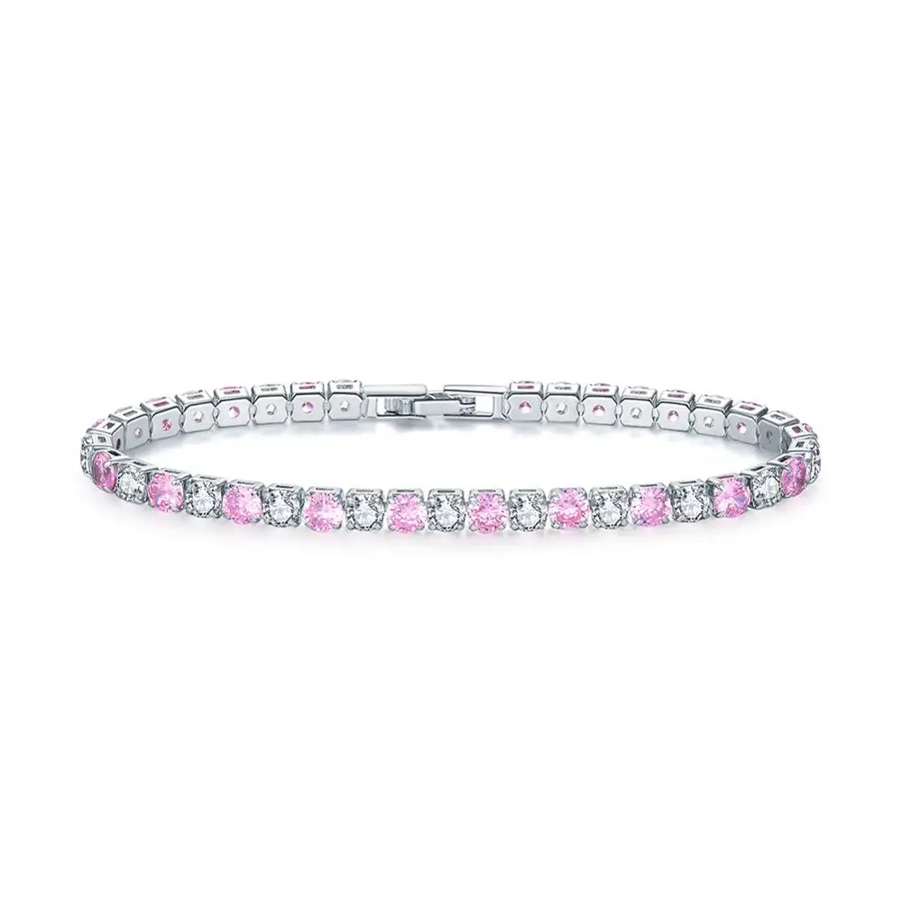 BRAVEKISS 5 цветов, модный роскошный хрустальный Теннисный браслет, циркониевые бусины, браслет, цепочка, браслеты для женщин, BUB0097 - Окраска металла: pink