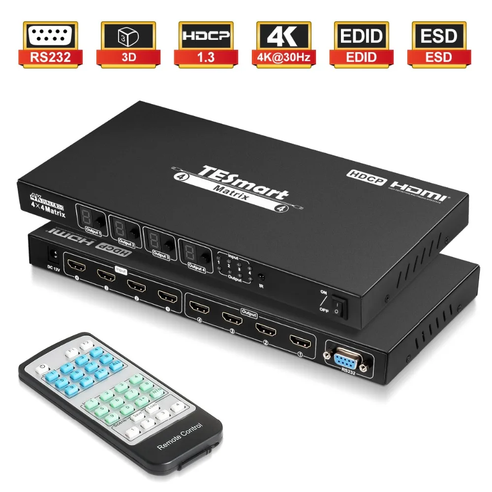 4x4 HDMI переключатель разветвитель HDMI матрица 4x4 4 порта входы и 4 порта выходы с RS232 Sup порты Ultra HD 4Kx2K@ 30 Гц, HDCP1.3, 3D