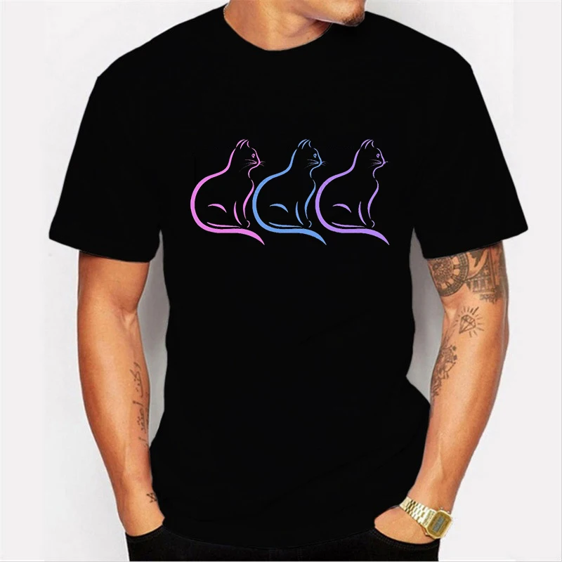 Mens T Shirt Fashion Cat Print Funny T Shirt Hip Hop Streetwear Short Sleeve Shirt Men Oversized T Shirt for Men Boyfriend Gift