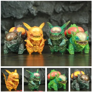 

COOL! Alien Pika Bulbasaur 8.5cm PVC Funny Figure PKM Mix Xenomorph Warrior Aliens VS Predator AVP Cute Q GAME FREAK Doll Toys
