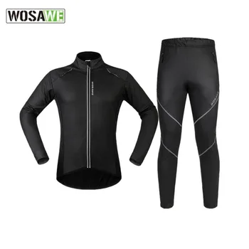 

WOSAWE Winter Men's Cycling Jacket Set PU Leather Windproof Warm Thermal Fleece Road Mountain Bike Jacket Bicycle MTB Clothing