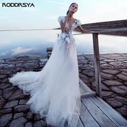 RODDRSYA Cap Sleeves Boho Wedding Dresses Appliques 3D Flowers Backless Wedding Bridal Gowns Backless vestido de noiva 2022