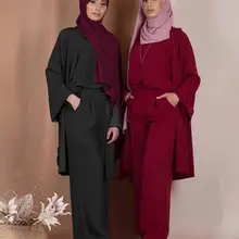 Мусульманские костюмы из 3 предметов топы и штаны abaya платье хиджаб кардиган-кимоно длинные халаты катфан Ближний Восток Рамадан Арабский исламский