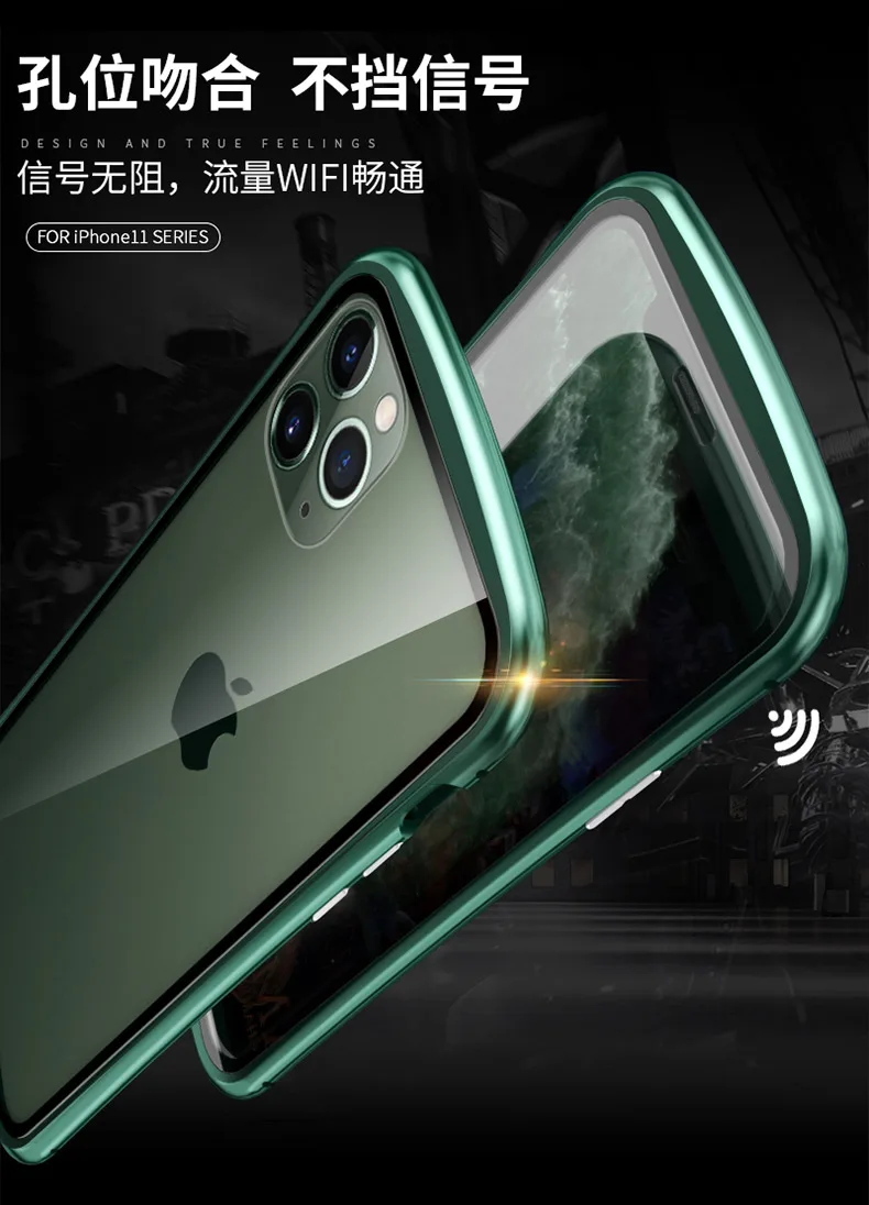 Броня металлическая рамка Магнитный чехол для iPhone 11 Pro Max чехол двойное закаленное стекло полное покрытие для iPhone 11 Pro Max Funda