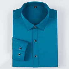 Мужские рубашки с длинным рукавом, базовый дизайн, солидные, тянущиеся, стандартные, формальные, деловые, сочные, тонкие, повседневные, блузки, топы, рубашки