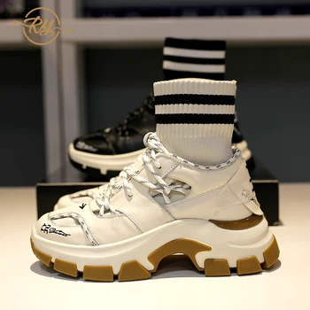 

RY-RELAA Europe station shoes woman sneakers fashion Genuine Leather New autumn women shoes platform boots tide chunky sneakers