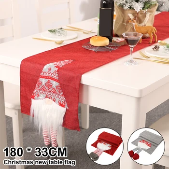 

Christmas Table Runner Imitation Linen Tablecloth Table Runners Dinning Table Flag Xmas New Year Christmas Decorations For Home