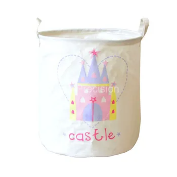 

Cartoon Castle Printed Storage Basket Kids Toys Dirty Clothes Organizer Folding Sundries Storage Basket Large Laundry Hamper