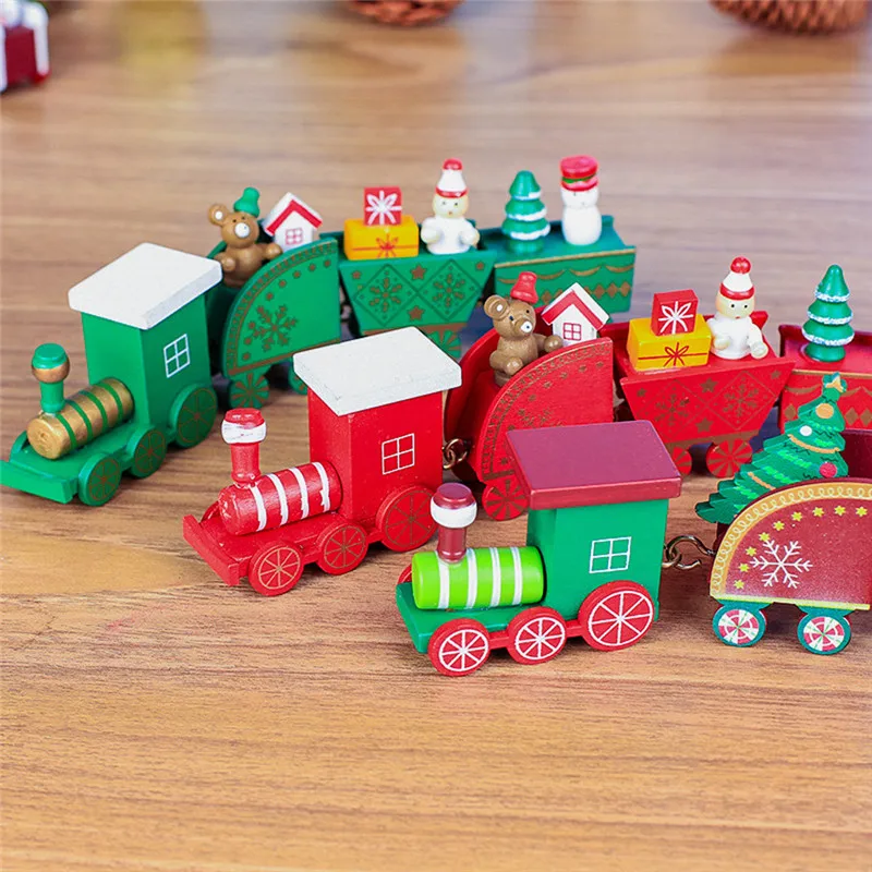 Новогодний подарок Рождественская роспись деревянный поезд детская игрушка Праздничная декорация для вечеринки рождественские украшения для дома@ C