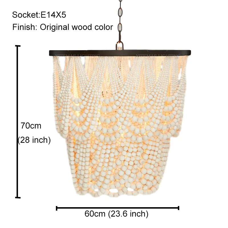 French Country white wood Bead Chandelier dining room bedroom princess Decorative chandelier 3/5 lights hanging light fixture wood chandelier