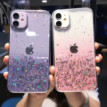 Funda de teléfono transparente con purpurina para iPhone, funda con gradiente de lentejuelas de arcoíris para iPhone 12 Pro 11 Pro Max XS Max XR X 7 8 Plus 12 Mini SE 2020