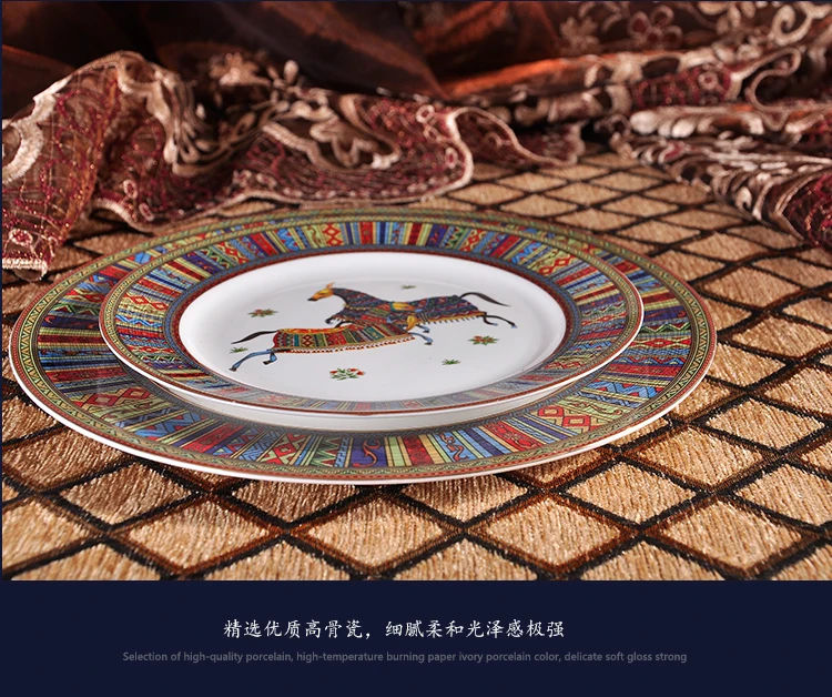 High-grade European Bone China Western Dish Steak Dish Snack Plate Round Diet Luxury Dinner Plates Dish Kitchen Decor