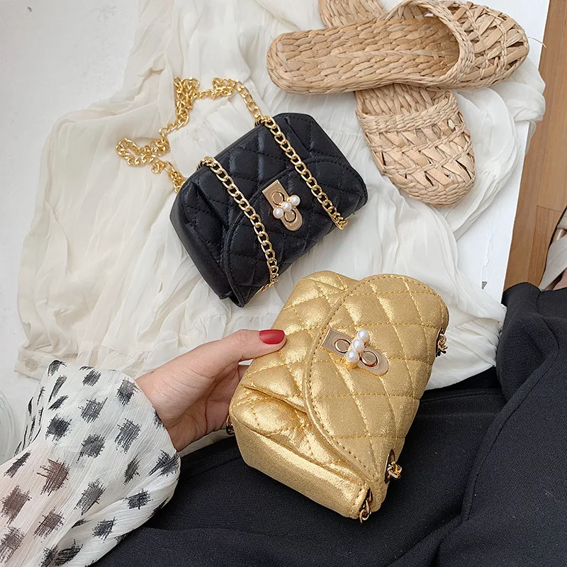 

2019 New Style Laser Rhombus Mini Square Sling Bag Pearl Lock Shoulder Women's Bag