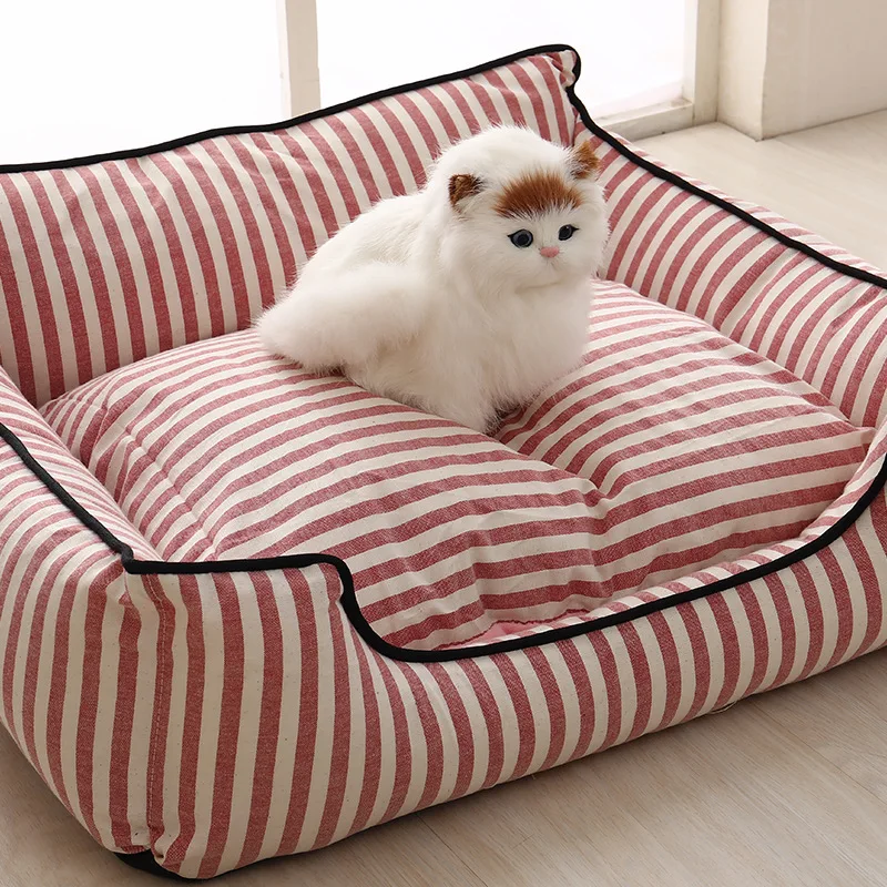 

Kennel Washable Classic Striped Cat Nest Four Seasons Teddy VIP Bichon Pomeranian Small Dogs Universal Pet Bed