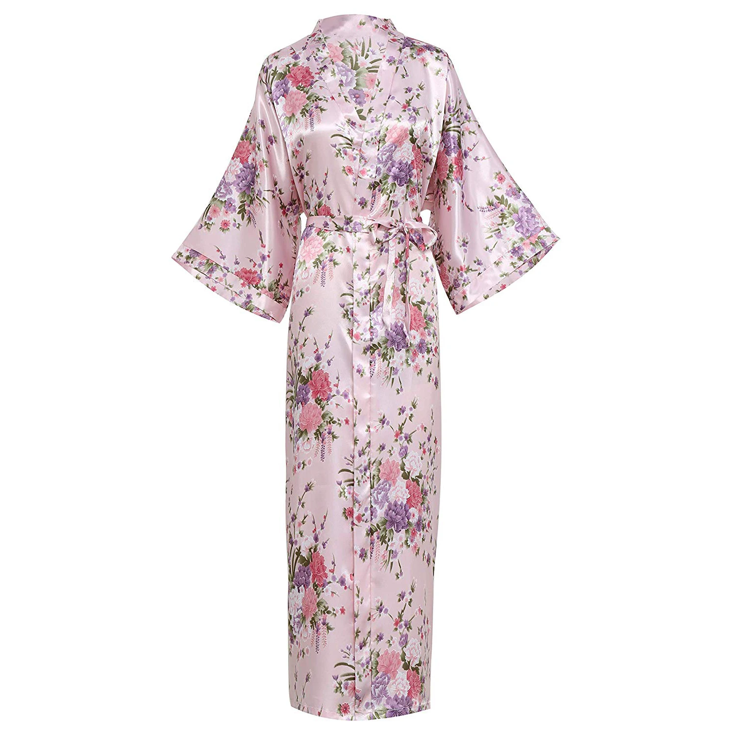 

Plus Size S-XXXL Bathrobe With Belt Japanese Geisha Yukata Kimono Women Satin Robe Sexy Sleepwear Flower BR035