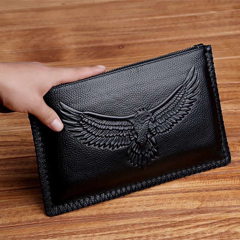 

Men Clutch Bag Genuine Leather Clutch Feather Eagle Head Crocodile Pattern Leather Handbag Business Casual