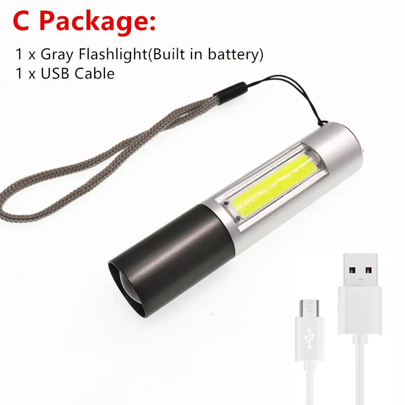 Мини USB фонарь с зумом с перезаряжаемым аккумулятором 3 режима освещения COB+ XPE светодиодный водонепроницаемый портативный используется для кемпинга, езды на велосипеде, работы и т. д - Испускаемый цвет: C Package