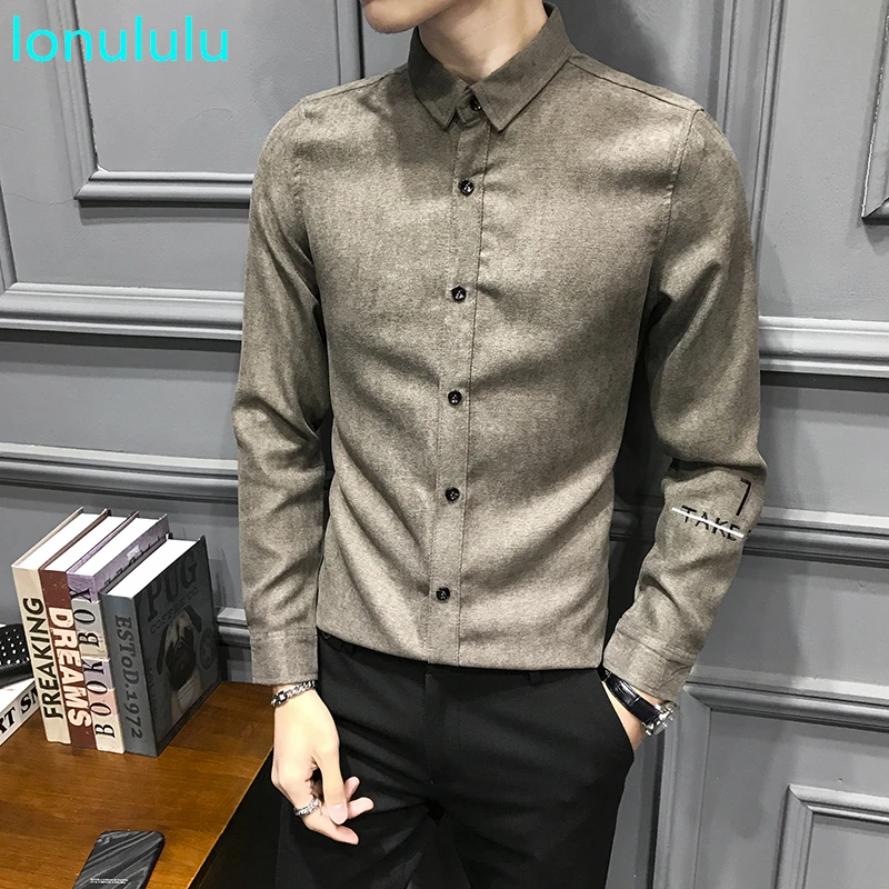 Весенняя новая Корейская тонкая мужская рубашка с вышивкой в британском стиле