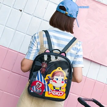 

Lovely Cat Ear PU Leather Backpacks Candy Color Transparent Bag Children Shoulder Bags School Teenage Girls Travel Bagpack