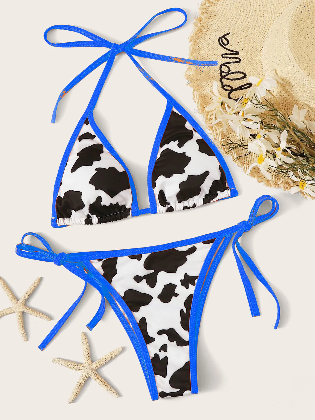 Cow Printed 2pcs Sexy Women Summer Swimwear Bikini Set G-String Thong Beach Triangle Suit Swimsuit Bathing Suit Swimming Suit