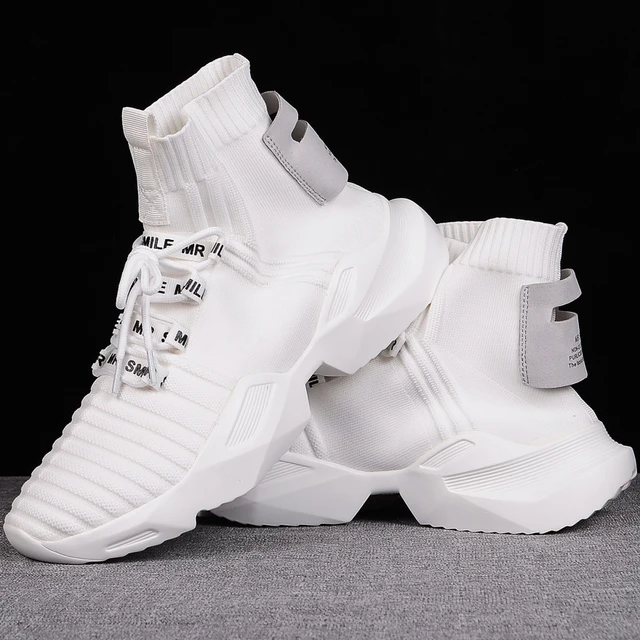 $US $23.30 35-44 Plus Size White Black Couple High Top Platform Sneakers Women Men Knitted Casual Shoes Breath