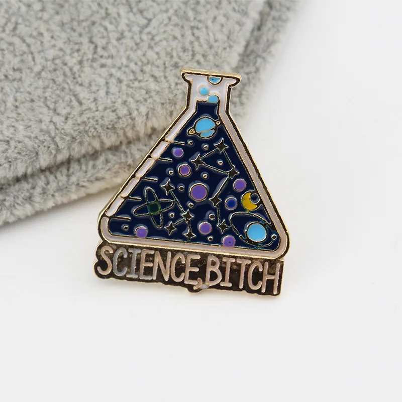Брошь "science" beaker форма колбы булавка значок Вселенная звезда планета узор резьба Броши дети брошь маленькие ювелирные изделия аксессуары