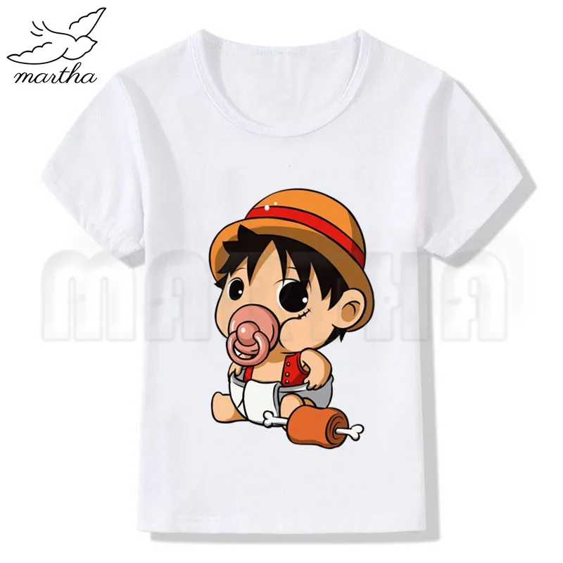 Цельнокроеная LUFFY белая футболка для маленьких девочек летние повседневные футболки с короткими рукавами для мальчиков детские модные топы, летняя футболка для девочек